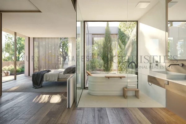 moderna villa de nueva construcción en cala vinyas con jardín mediterráneo y gran piscina