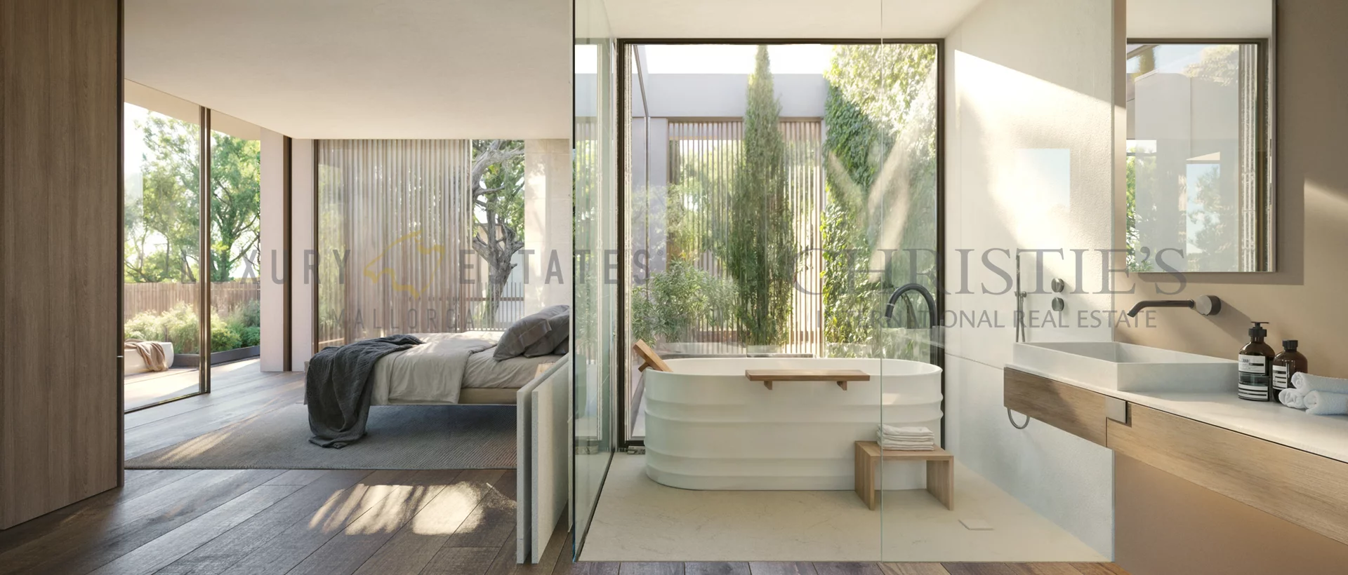 moderne neubauvilla in cala vinyas mit mediterranem garten und grossem pool