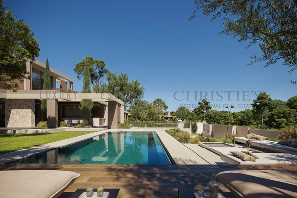 moderna villa de nueva construcción en cala vinyas con jardín mediterráneo y gran piscina